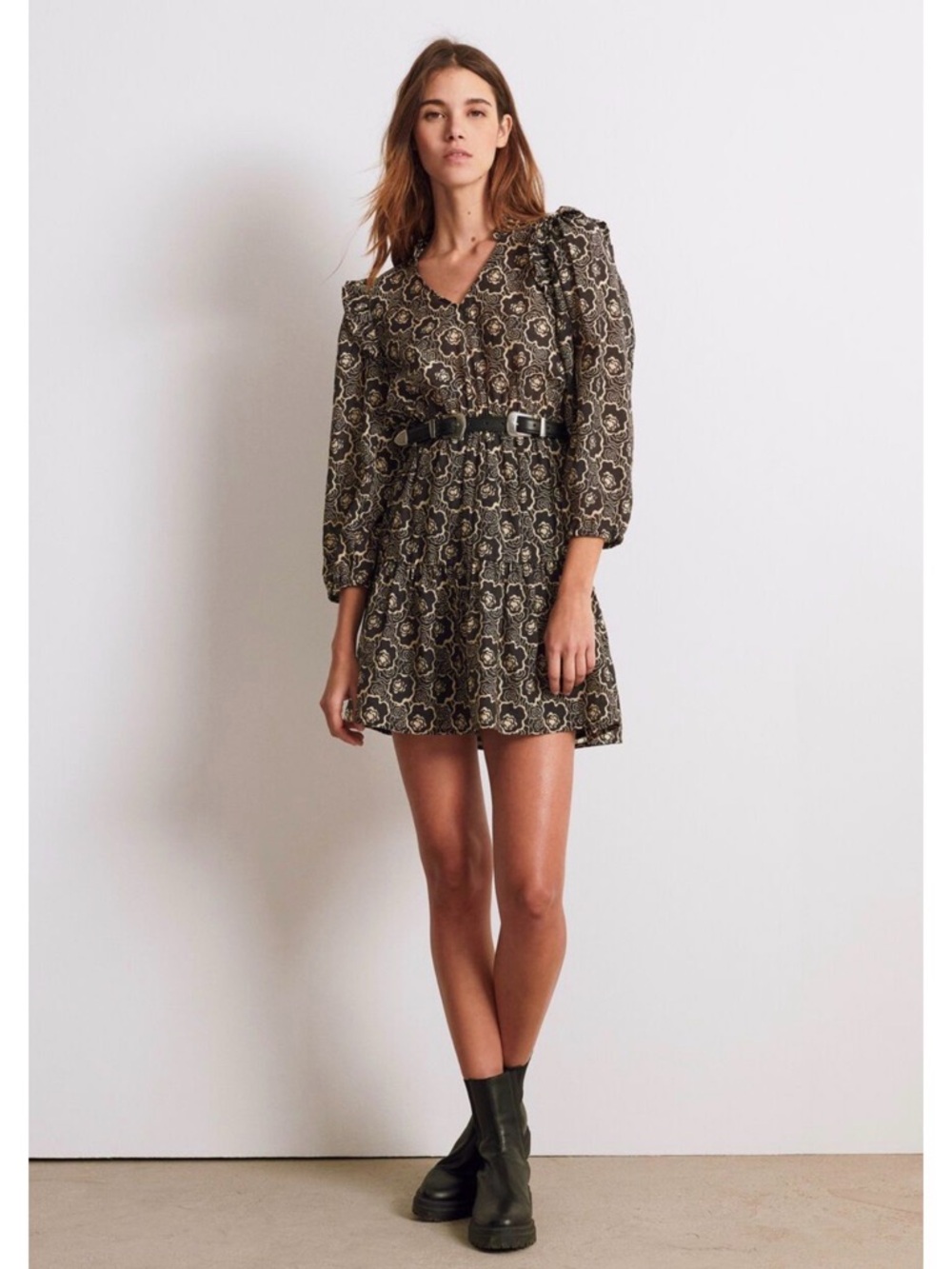 BA&SH Gracie Dress Size Medium‎ Printed Tiered Ruffle Mini
